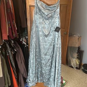 Floral light blue satin gown
